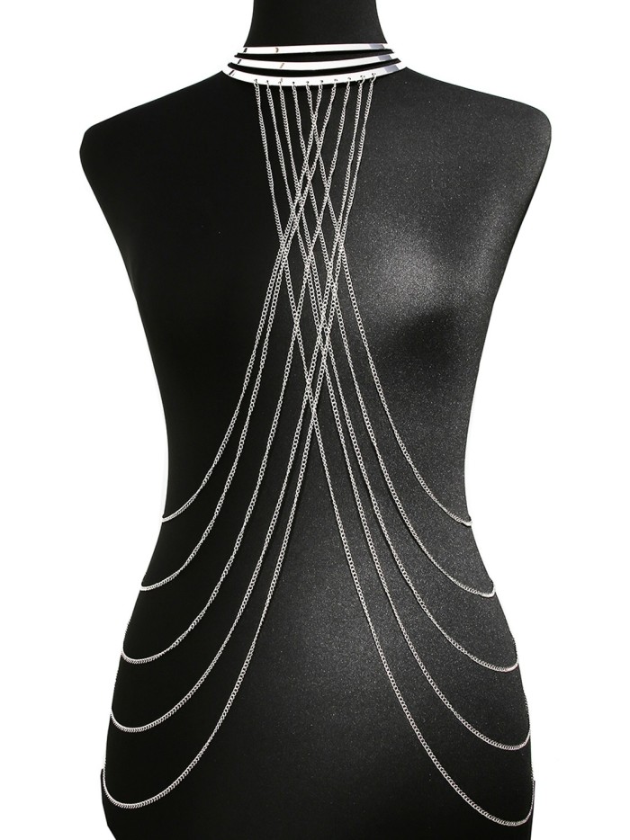 Bijou Tour de cou trois anneaux avec chaines de corps argenté 