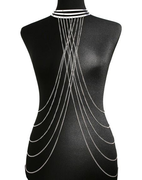 Bijou Tour de cou trois anneaux avec chaines de corps argenté 