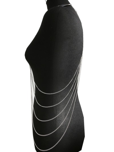 Bijou Tour de cou trois anneaux avec chaines de corps argenté 