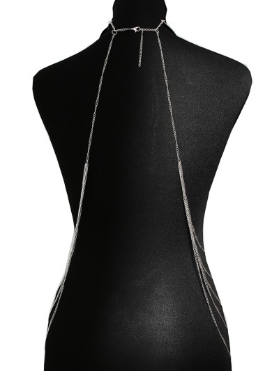 Bijou Tour de cou trois anneaux avec chaines de corps argenté 