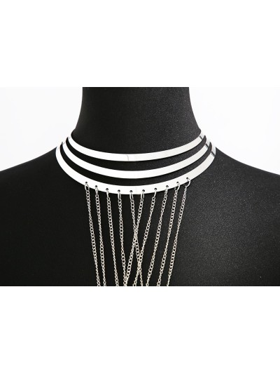 Bijou Tour de cou trois anneaux avec chaines de corps argenté 