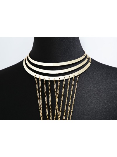 Bijou Tour de cou trois anneaux avec chaines de corps doré 