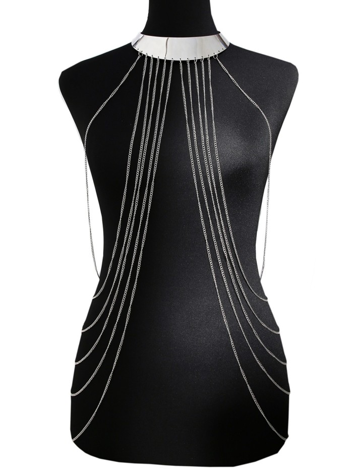 Bijou Tour de cou avec chaines de corps argenté 