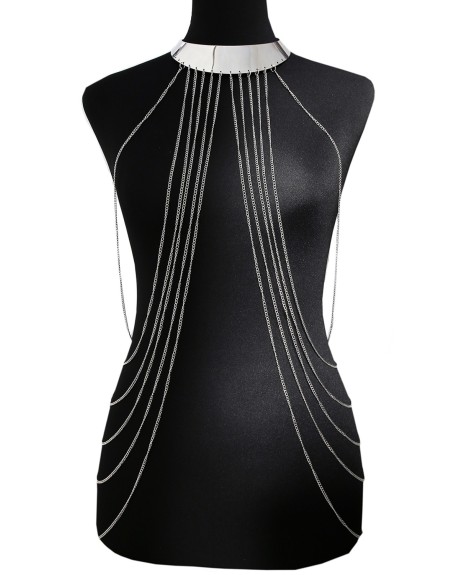 Bijou Tour de cou avec chaines de corps argenté 