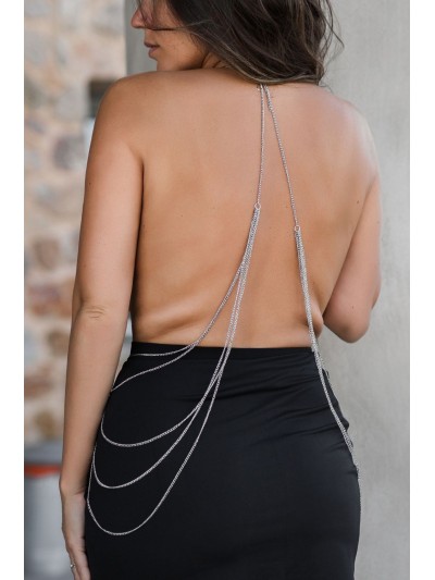 Bijou Tour de cou avec chaines de corps argenté 