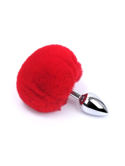 Plug anal aluminium avec pompon rouge Taille S 