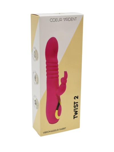 TWIST 2 Rose, Vibromasseur Rabbit va-et-vient USB en silicone médical, doté de 18 modes de stimulation 