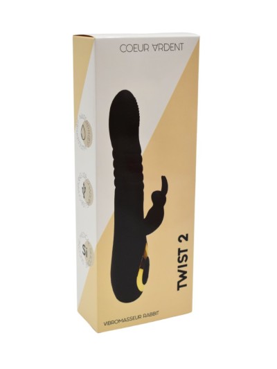 TWIST 2 Noir, Vibromasseur Rabbit va-et-vient USB en silicone médical, doté de 18 modes de stimulation 