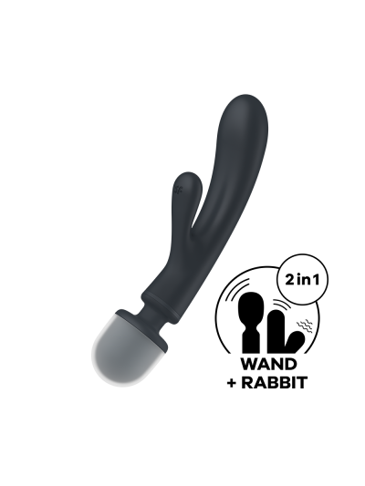 2 en 1 Vibromasseur rabbit et wand noir USB Triple Lover Satisfyer 
