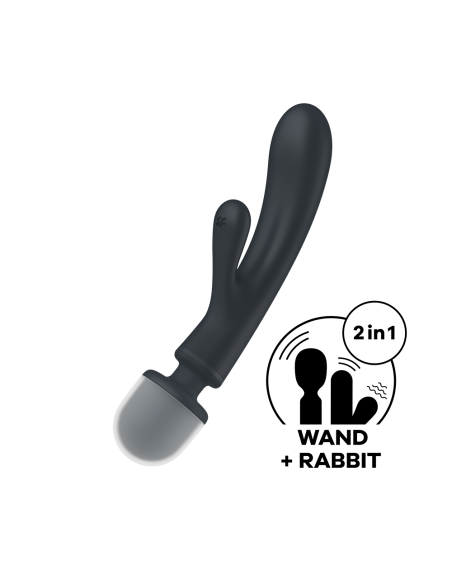2 en 1 Vibromasseur rabbit et wand noir USB Triple Lover Satisfyer 