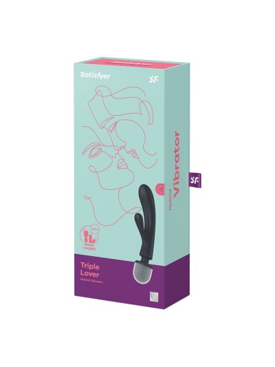2 en 1 Vibromasseur rabbit et wand noir USB Triple Lover Satisfyer 