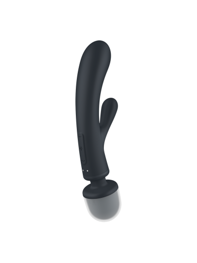 2 en 1 Vibromasseur rabbit et wand noir USB Triple Lover Satisfyer 