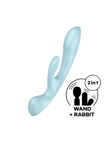 2 en 1 Rabbit point G avec stimulateur de clitoris et Wand Bleu USB Triple Oh Satisfyer 