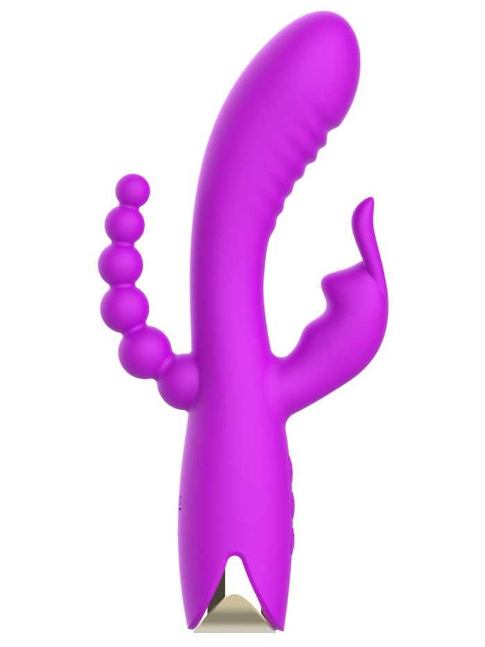 Vibromasseur triple stimulation très puissant violet USB 