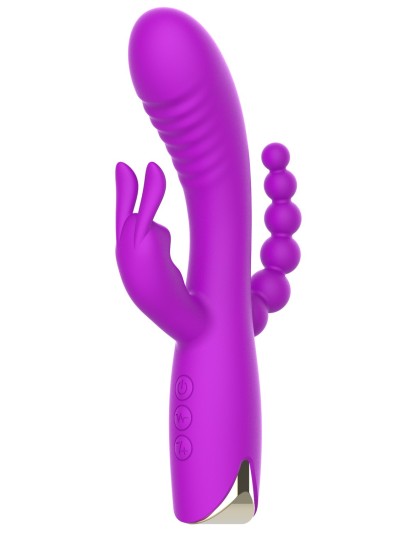 Vibromasseur triple stimulation très puissant violet USB 