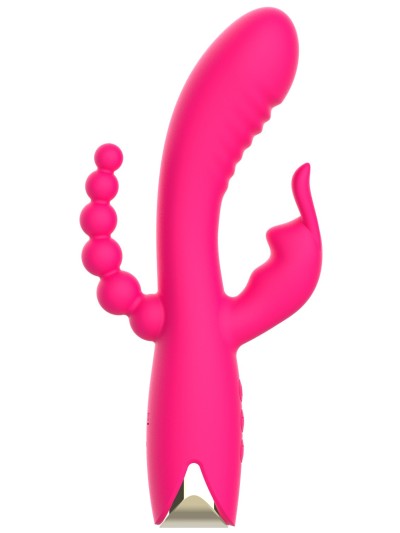 Vibromasseur triple stimulation très puissant rose USB 