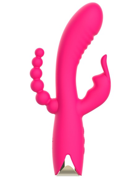 Vibromasseur triple stimulation très puissant rose USB 