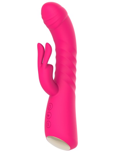 Vibromasseur rabbit rose chauffant avec fonction va-et-vient, USB 