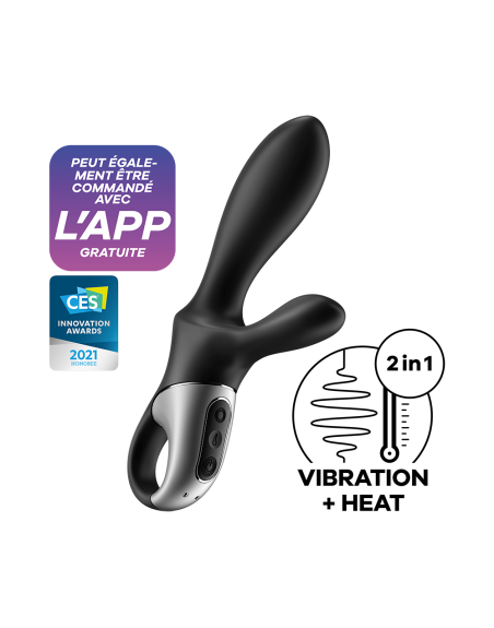 Vibromasseur rabbit noir USB, chauffant et connecté Heat Climax  Satisfyer 