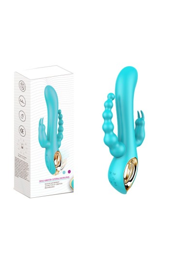 Vibromasseur rabbit  bleu  avec chapelet vibrant 