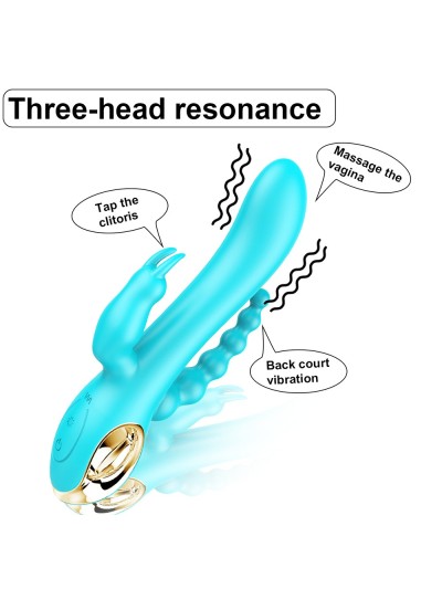 Vibromasseur rabbit  bleu  avec chapelet vibrant 