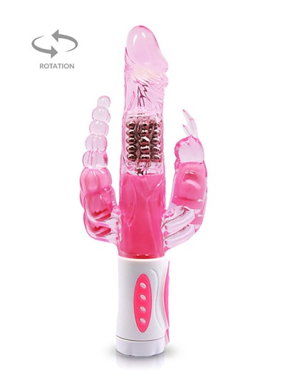 Vibromasseur rabbit rotatif triple stimulation 