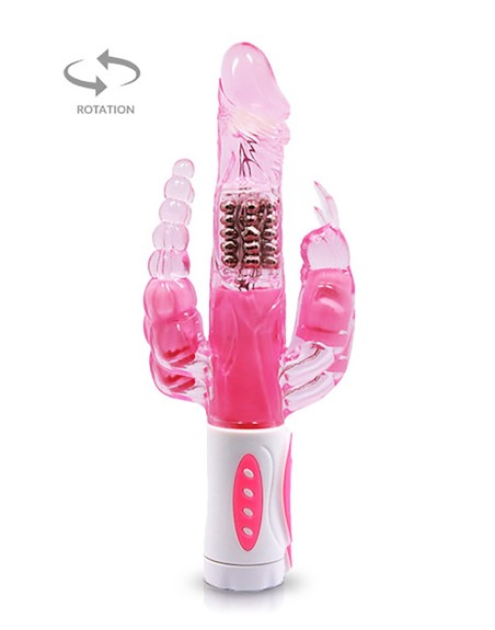 Vibromasseur rabbit rotatif triple stimulation 