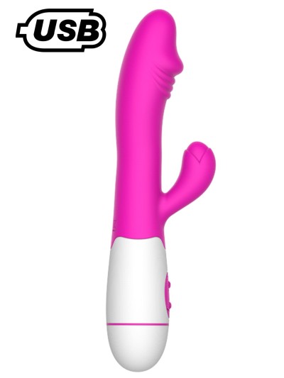 Vibromasseur rabbit USB rose avec gland 30 programmes 