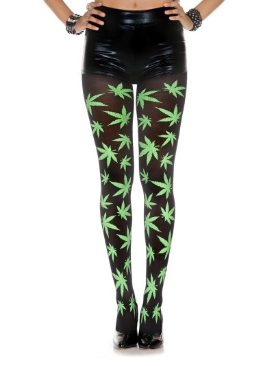 Collant noir avec feuillages 