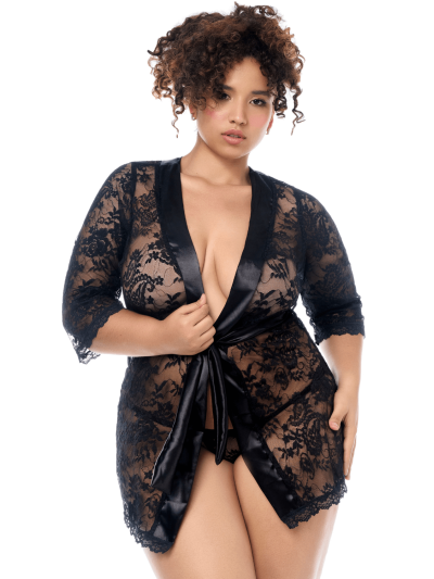 Peignoir en dentelle grande taille Mapalé avec string assorti 
