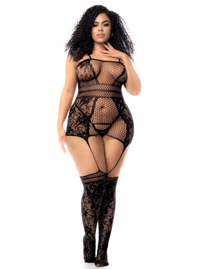 Combinaison grande taille en résille noire 