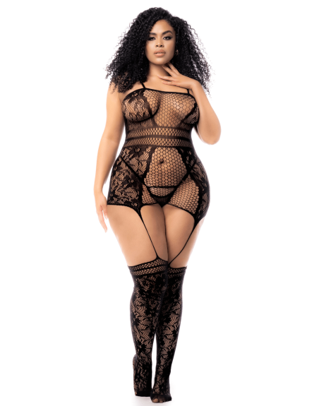 Combinaison grande taille en résille noire 