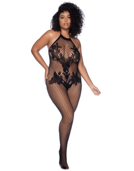 Combinaison grande taille en résille noire 