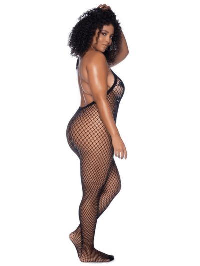 Combinaison grande taille en résille noire 