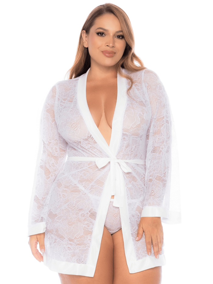Peignoir grande taille en dentelle blanche 