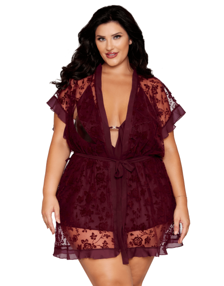 Nuisette et peignoir grande taille couleur aubergine 