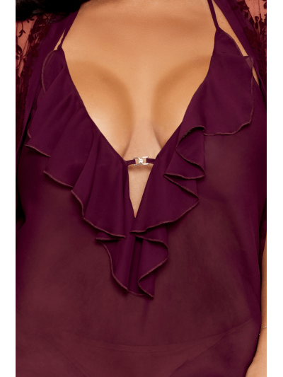 Nuisette et peignoir grande taille couleur aubergine 