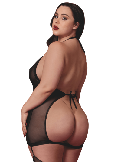 Nuisette grande taille avec porte jarretelles et fouet 