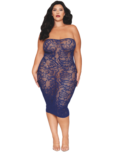 Ensemble 2 pièces grande taille top manches longues et robe bleu marine 