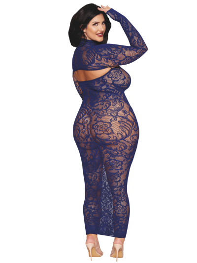 Ensemble 2 pièces grande taille top manches longues et robe bleu marine 