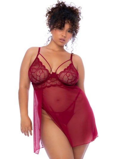 Nuisette grande taille couleur framboise et string 