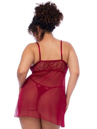 Nuisette grande taille couleur framboise et string 