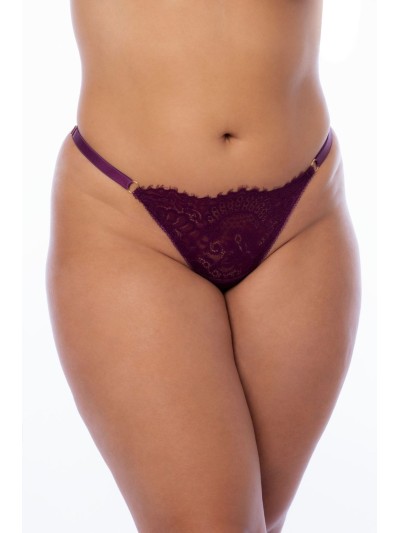 Nuisette en dentelle grande taille bordeaux et string assorti 