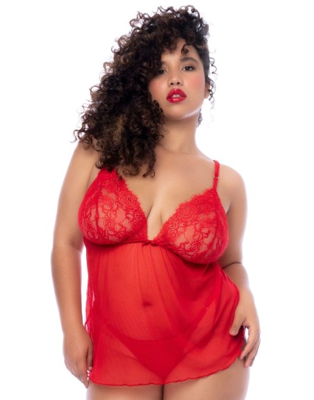 Nuisette courte grande taille rouge et string 