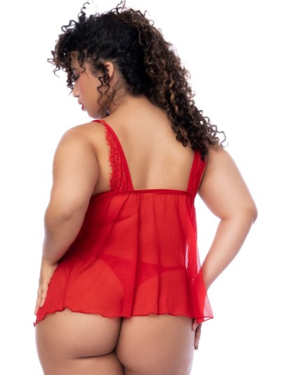 Nuisette courte grande taille rouge et string 