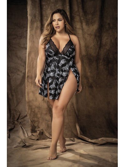 Nuisette grande taille imprimé zèbre, fendue sur les côtés 