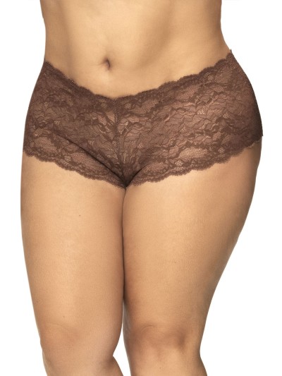 Shorty grande taille en dentelle couleur cacao 