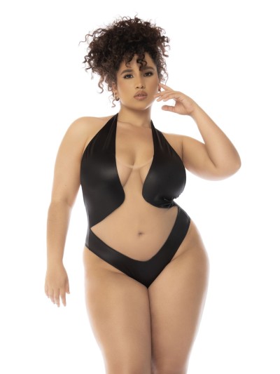 Body dos nu Romy grande taille couleur noir et chair, résille transparente 