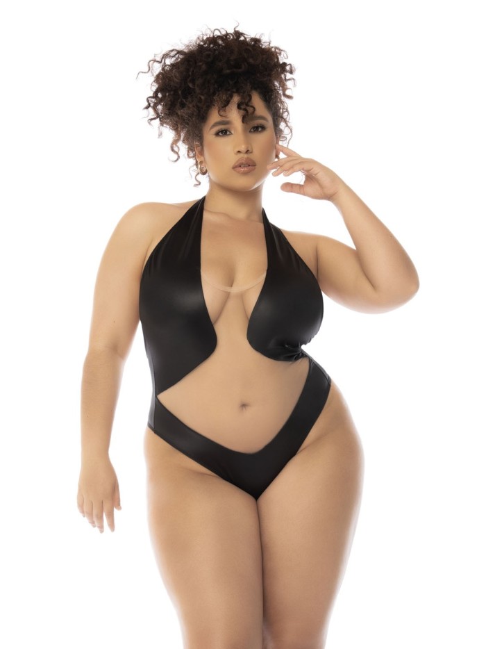Body dos nu Romy grande taille couleur noir et chair, résille transparente 