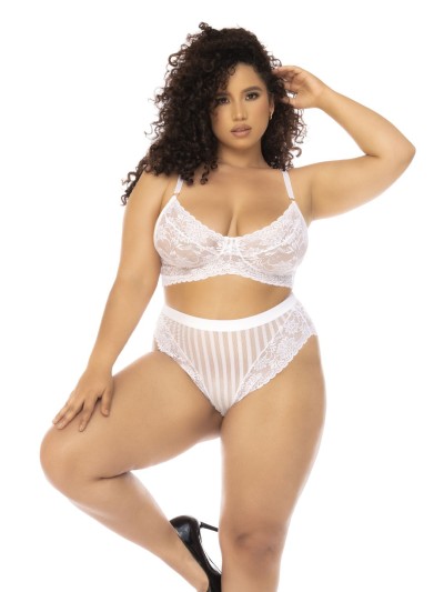Ensemble 2 pièces blanc grande taille Emberly, soutien gorge et culotte taille haute 